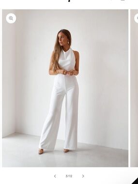 Sleeveless White Halter Wide-Leg Jumpsuit